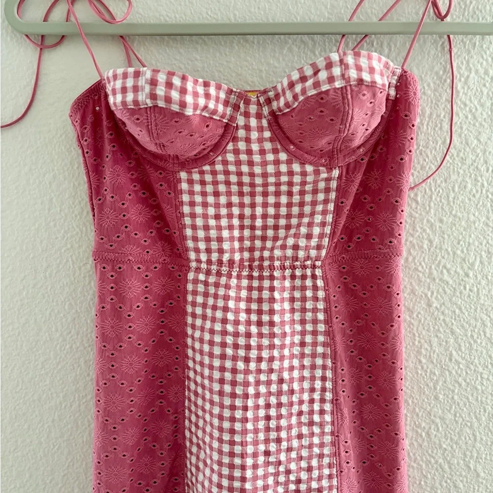 Urban Outfitters Pink Gingham Corset Mini Dress Eyelet Bustier SP - Picture 5 of 15